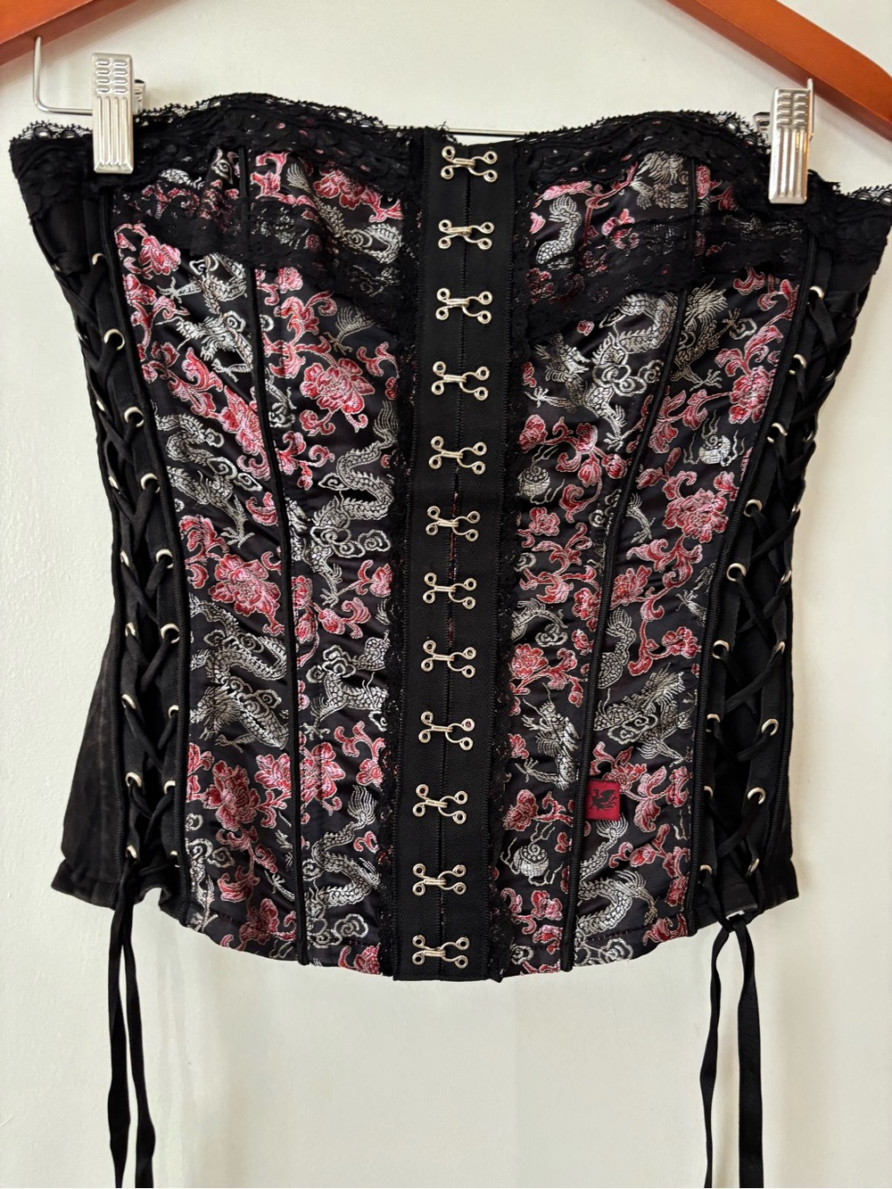 Tripp NYC Strapless Dragon Print Black/Pink Corset Size Medium